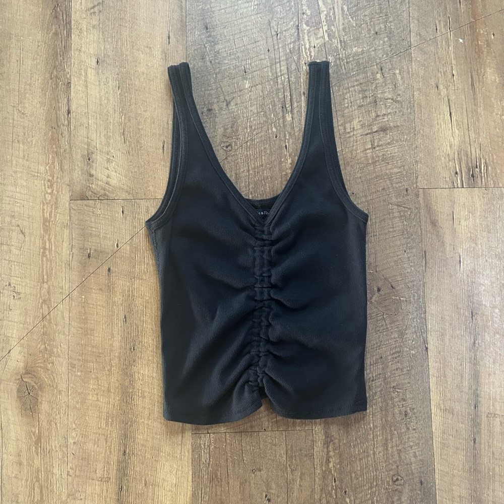 Abercrombie Black Ruched V-Neck Tank Top Size S |Ribbed Stretch | Fitted Trendy